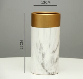 Vase cylindrique marbre blanc et or – Élégance moderne