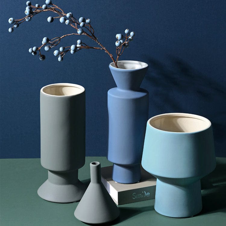 Vase céramique bleu – Sculptures géométriques style contemporain