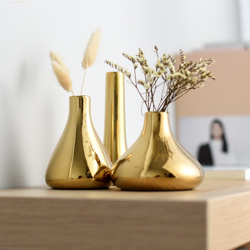 Vase Doré Boule Brillant en Céramique – Petit Format Décoratif pour Fleurs Séchées ou Pampas