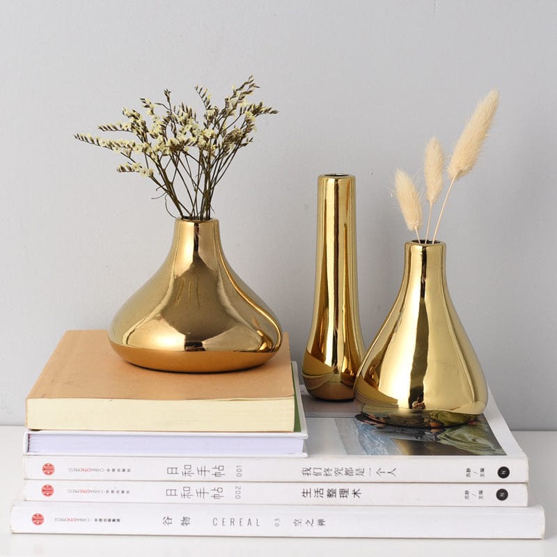 Vase Doré Boule Brillant en Céramique – Petit Format Décoratif pour Fleurs Séchées ou Pampas