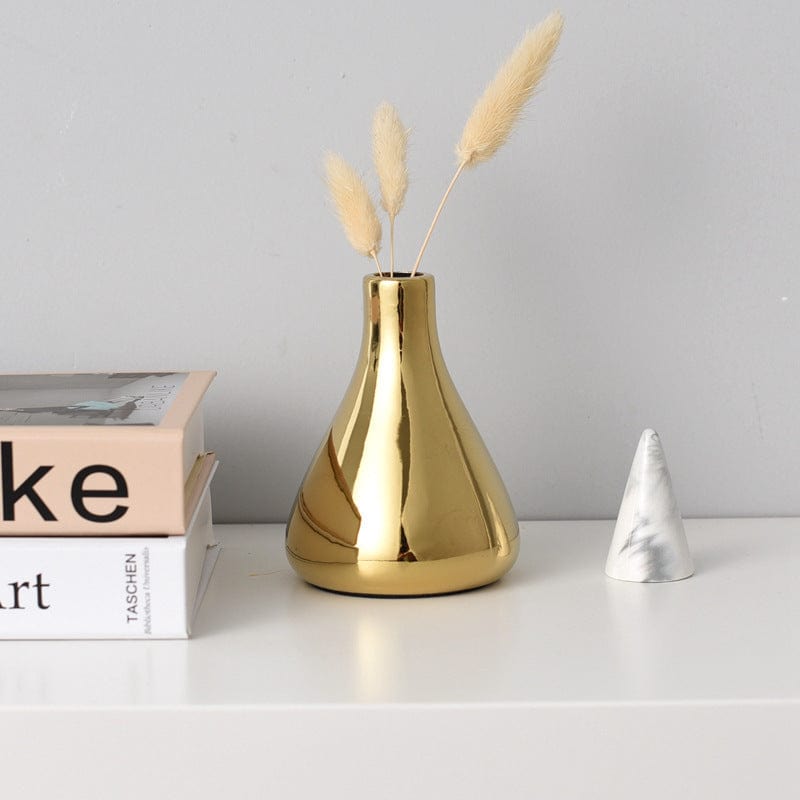 Vase Doré Boule Brillant en Céramique – Petit Format Décoratif pour Fleurs Séchées ou Pampas