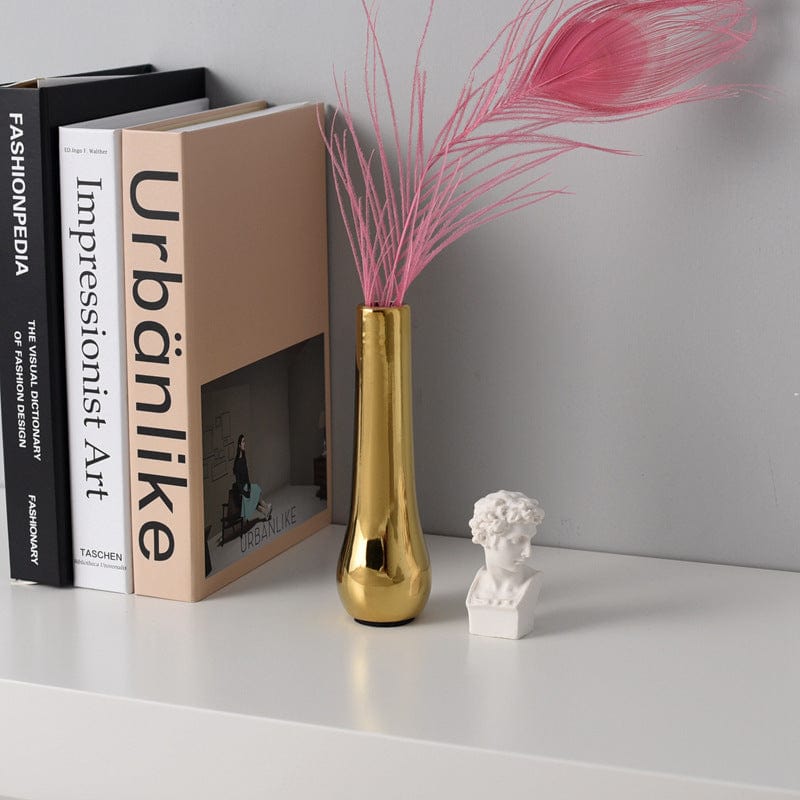 Vase Doré Boule Brillant en Céramique – Petit Format Décoratif pour Fleurs Séchées ou Pampas