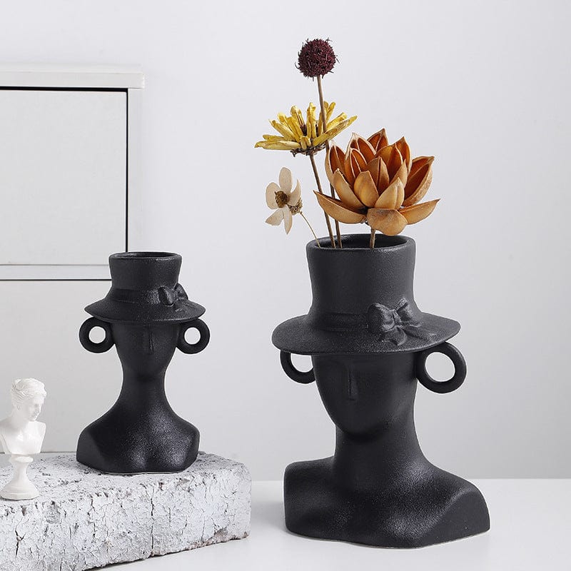 Vase céramique visage noir – Sculpture moderne qui fait vibrer votre déco