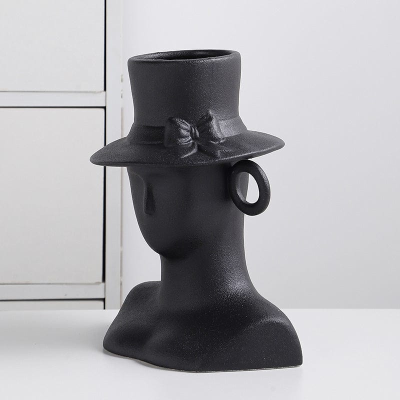 Vase céramique visage noir – Sculpture moderne qui fait vibrer votre déco