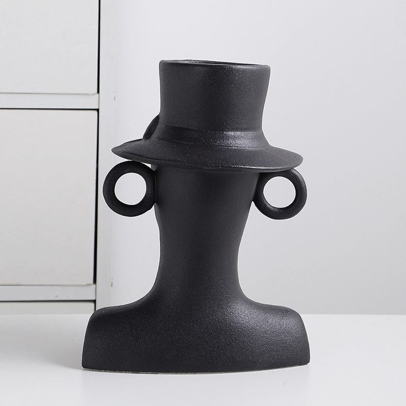 Vase céramique visage noir – Sculpture moderne qui fait vibrer votre déco