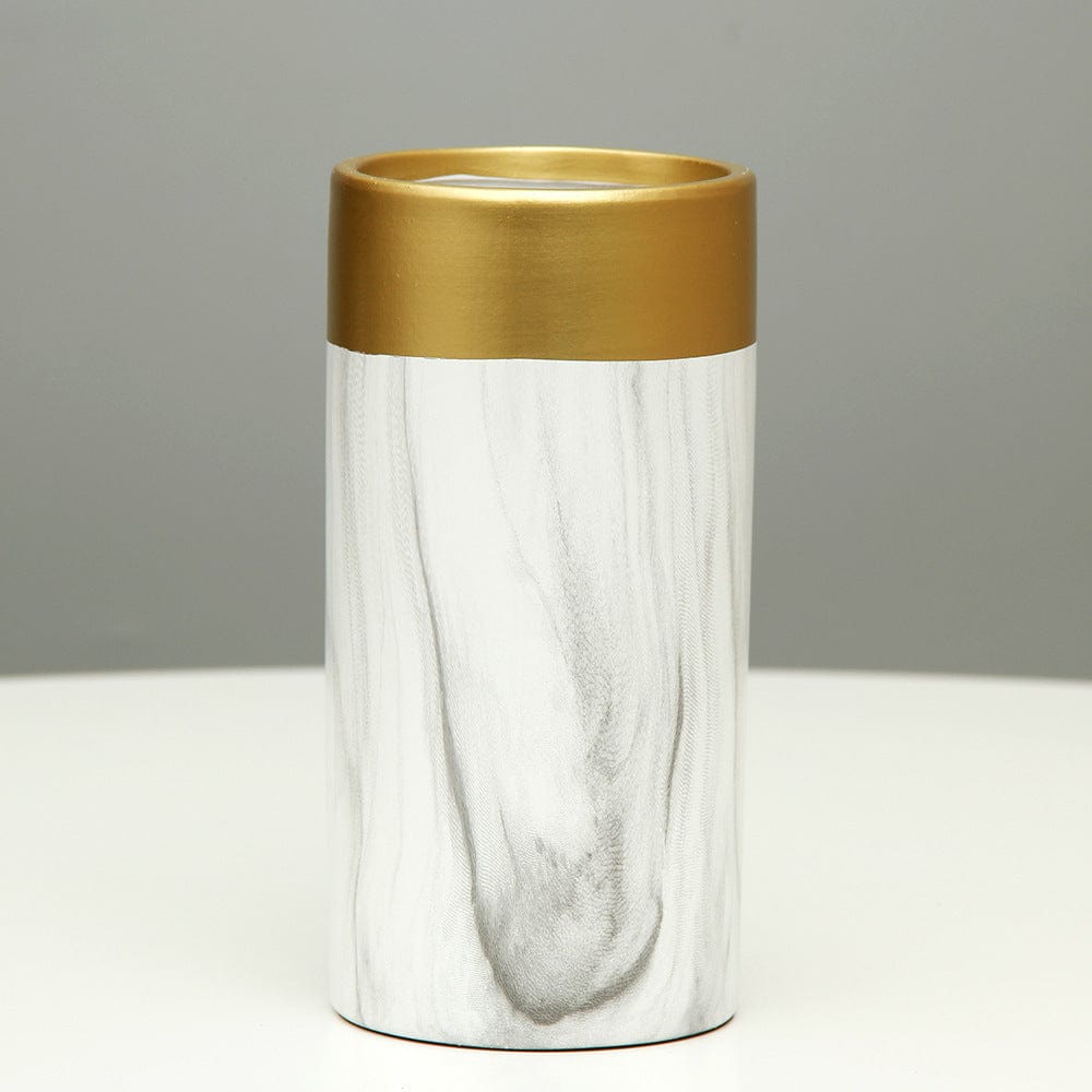 Vase cylindrique marbre blanc et or – Élégance moderne