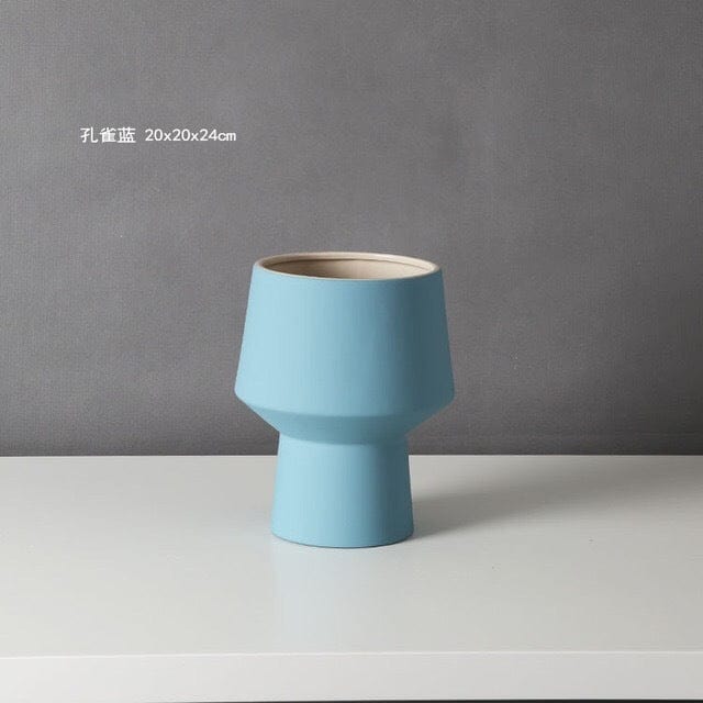 Vase céramique bleu – Sculptures géométriques style contemporain