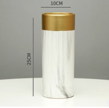 Vase cylindrique marbre blanc et or – Élégance moderne