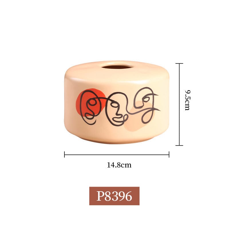 Vase Visage Beige en Céramique Style Abstrait – Déco Contemporaine Peinte à la Main pour Fleurs Séchées