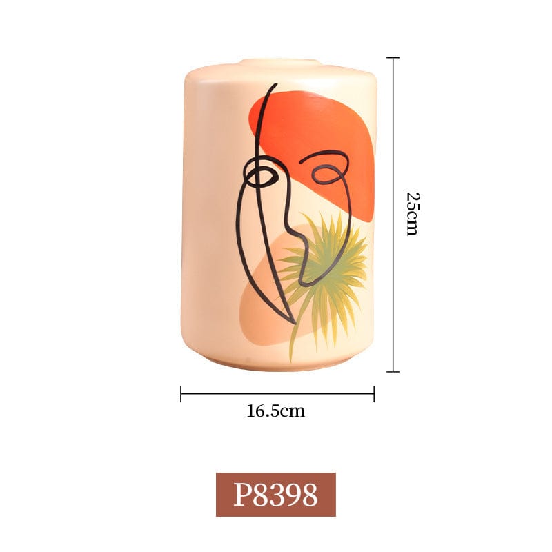 Vase Visage Beige en Céramique Style Abstrait – Déco Contemporaine Peinte à la Main pour Fleurs Séchées