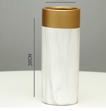 Vase cylindrique marbre blanc et or – Élégance moderne