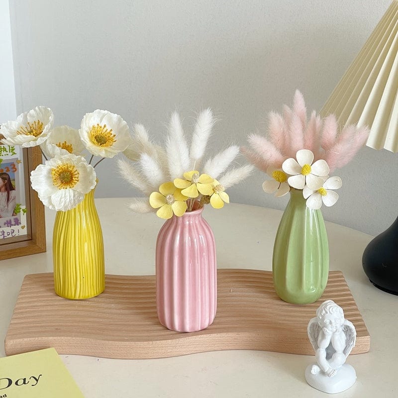 Vase céramique coloré rayé – Éclat printanier pour déco joyeuse et fraîche