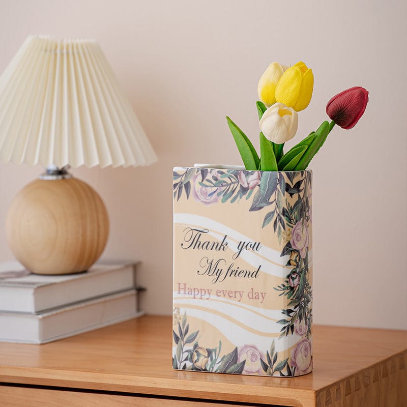 Vase en céramique design livre – pour fleurs d'interieur