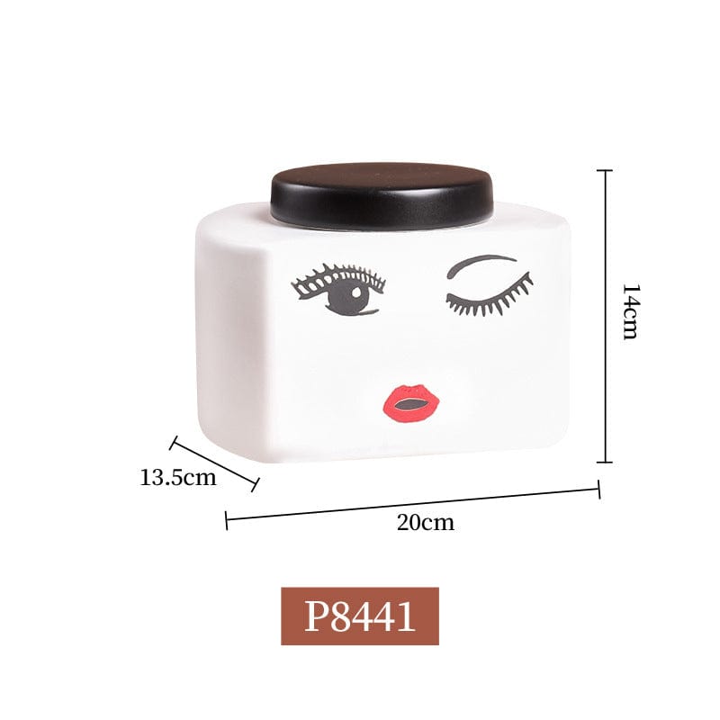 Vase Visage Beige en Céramique Style Abstrait – Déco Contemporaine Peinte à la Main pour Fleurs Séchées