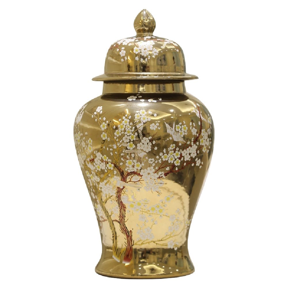Vase céramique doré fleurs blanches – Raffinement asiatique intemporel