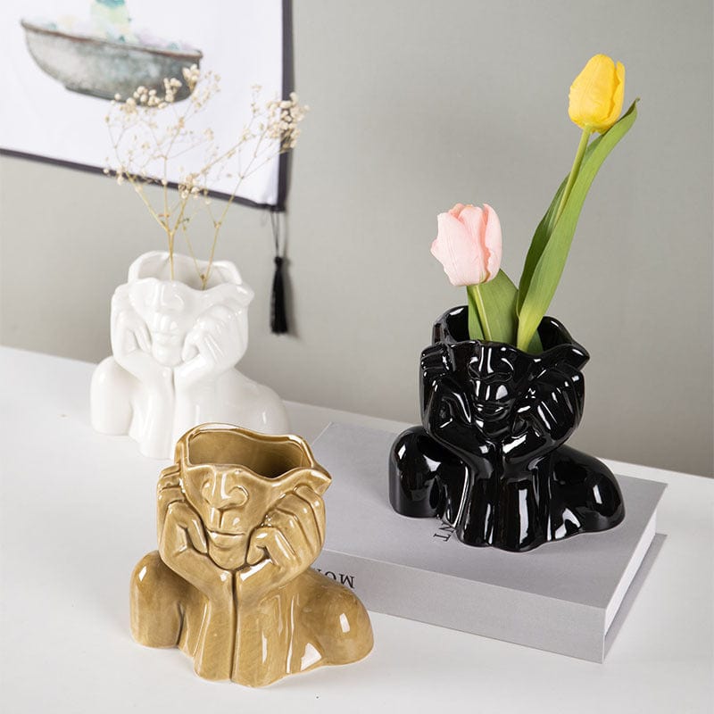ElegantVase vase Ac Vase visage sculptural en céramique - Une touche artistique unique