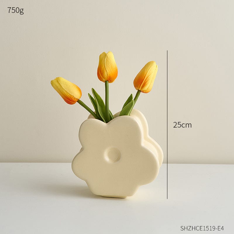 ElegantVase vase Beige – Tulipes jaunes incluses Vase céramique fleur : Déco ludique