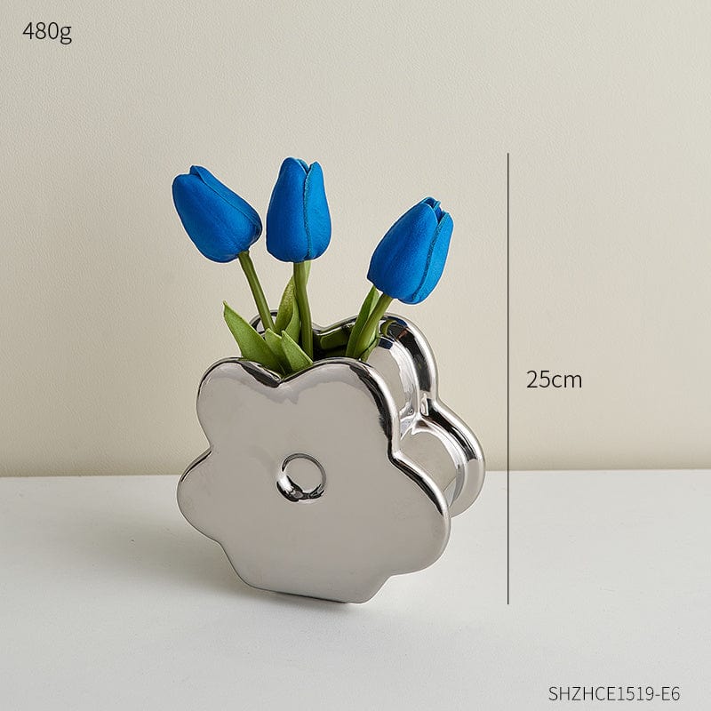 ElegantVase vase Gris – Tulipes bleues incluses Vase céramique fleur : Déco ludique
