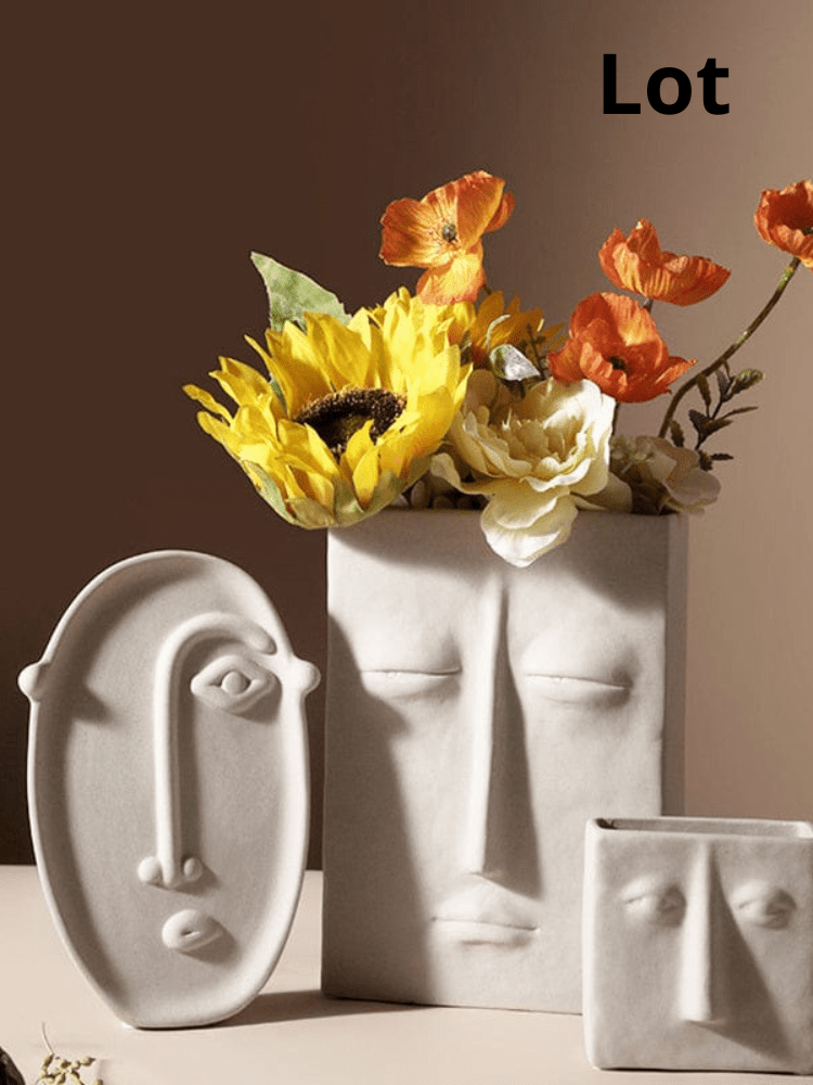 ElegantVase vase Lot Vase Visage Céramique Beige - Design Sculptural
