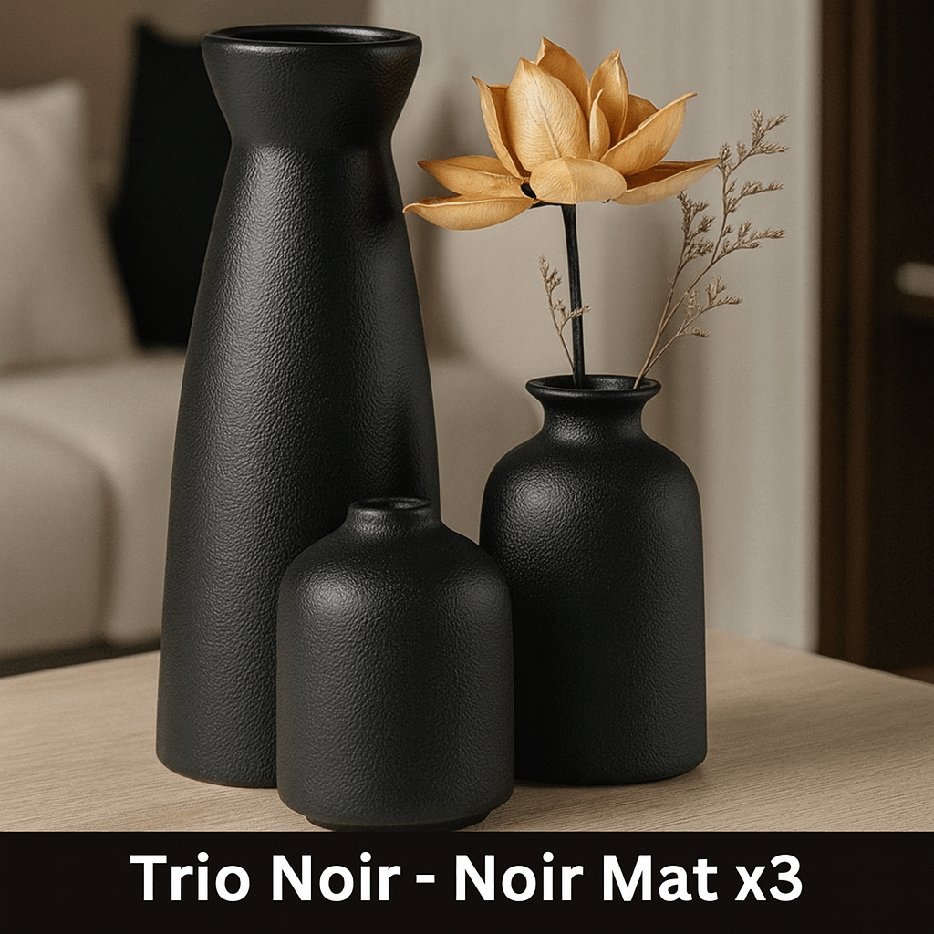ElegantVase vase Trio Noir – Noir Mat x3 Vase céramique noir - Design épuré déco contemporaine