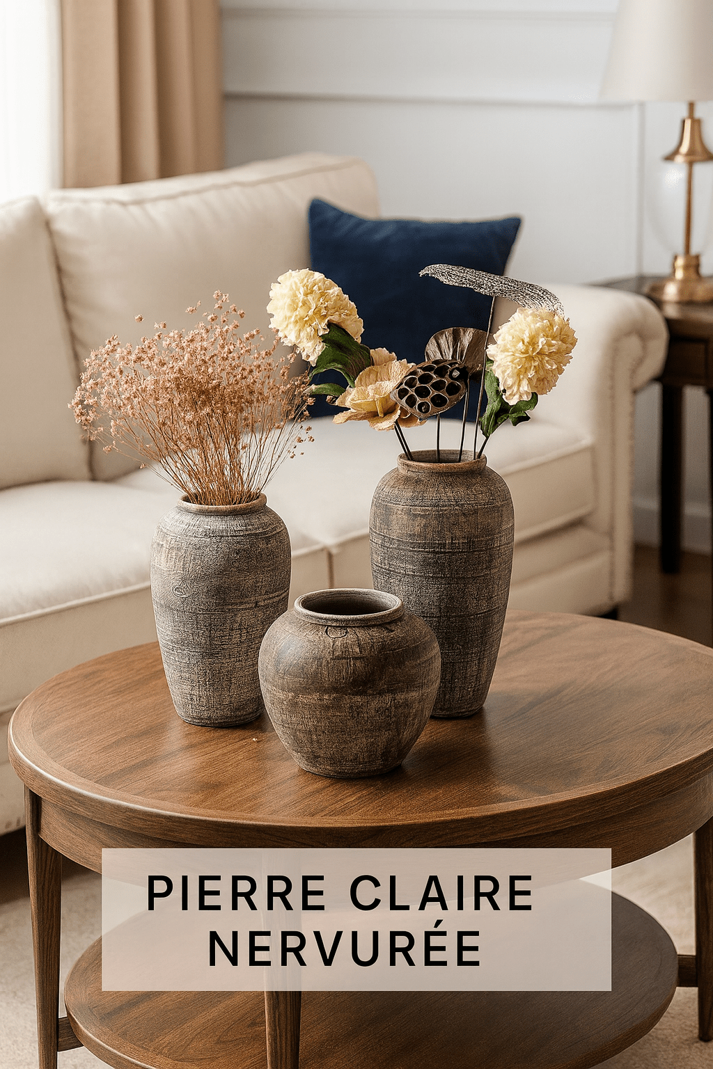 ElegantVase vase Trio Pierre claire nervurée / Format Très Grand Vase céramique noir - Touche d'élégance pour intérieur modernisé