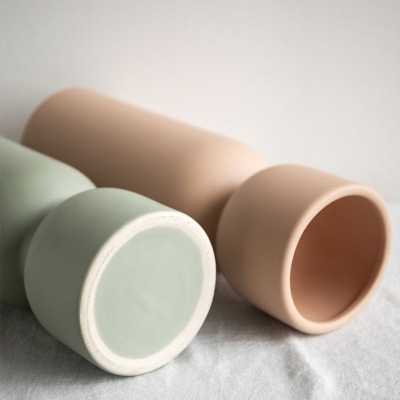 ElegantVase vase Vase Contemporain Céramique Mat, Beige & Vert Pastel