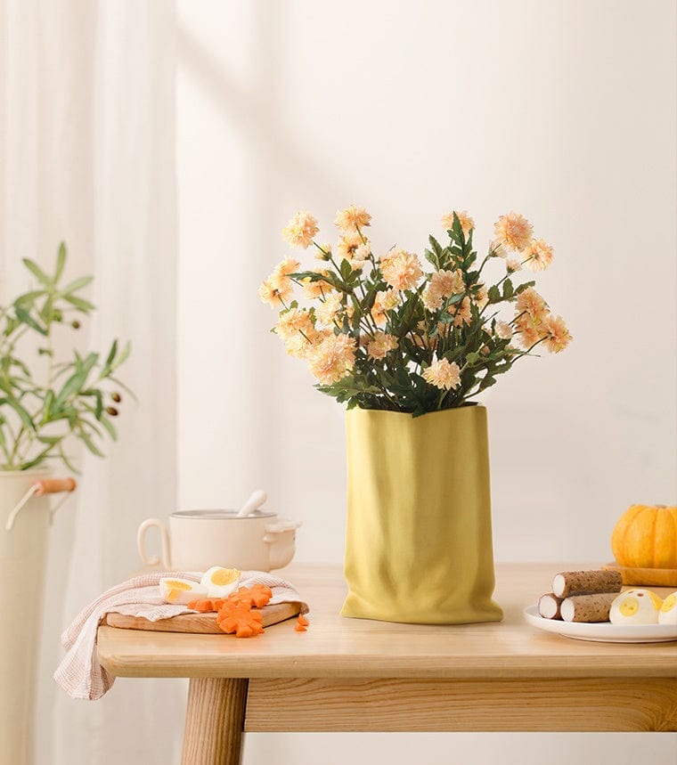 ElegantVase vase Vase Déstructuré Céramique Orange/Blanc – Style Froissé Moderne