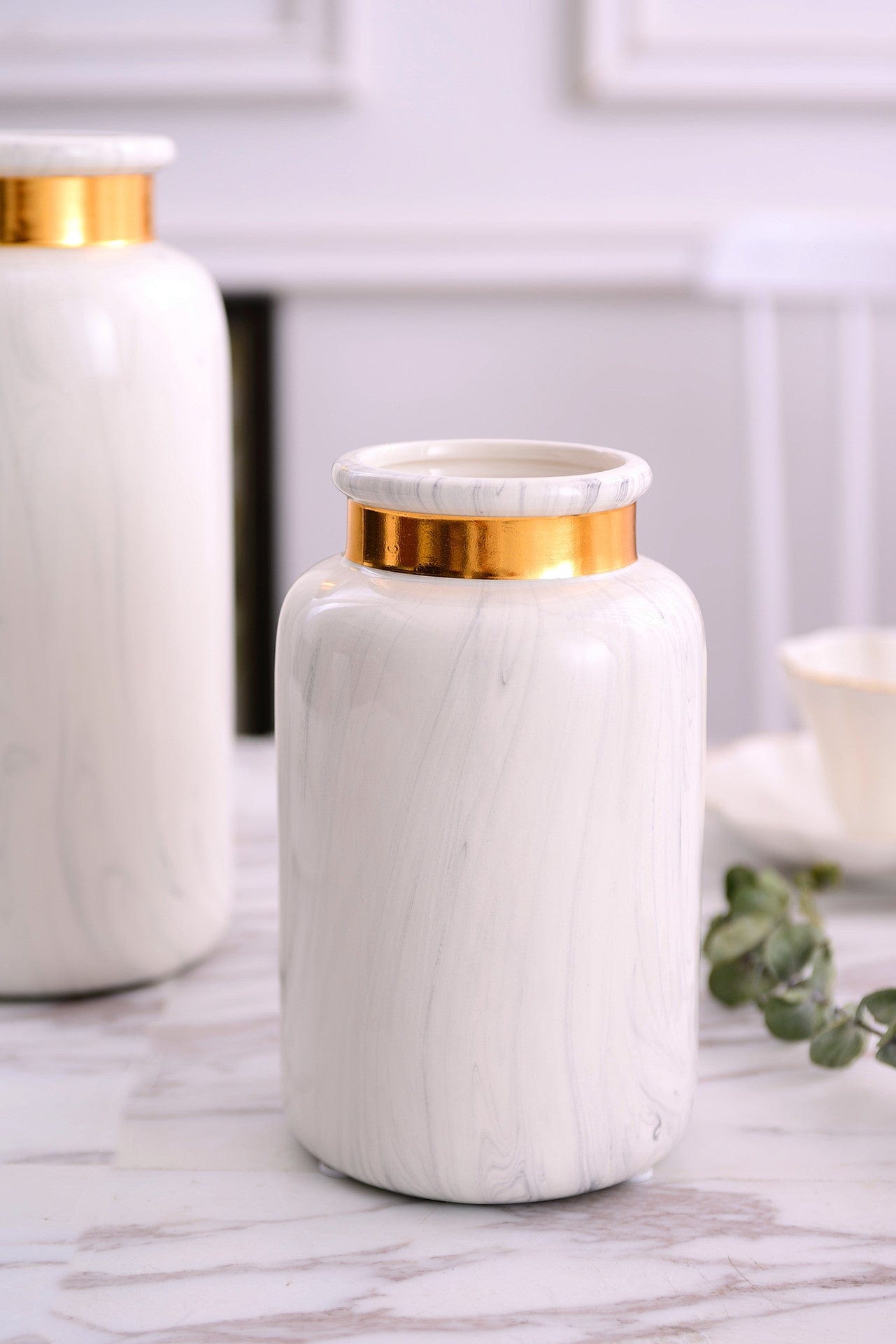 ElegantVase vase Vase en céramique blanc marbré et doré
