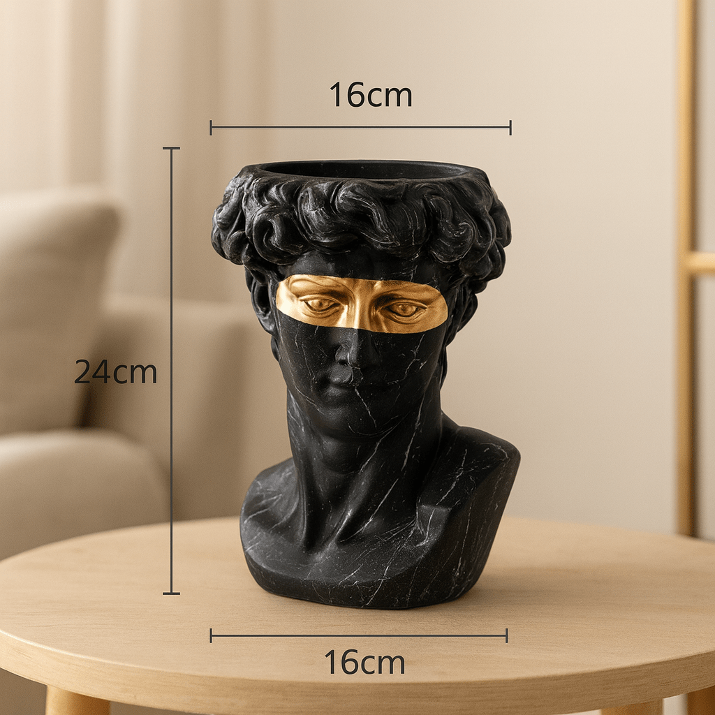ElegantVase vase Vase Noir à Motifs Vase tête David revisité - Déco classique dorée