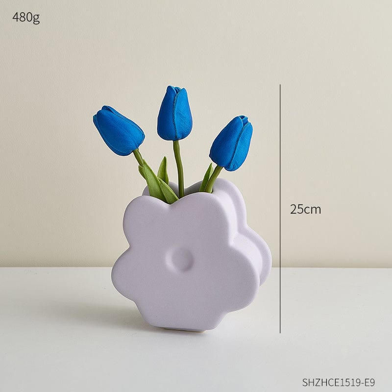 ElegantVase vase Violet – Tulipes bleues incluses Vase céramique fleur : Déco ludique