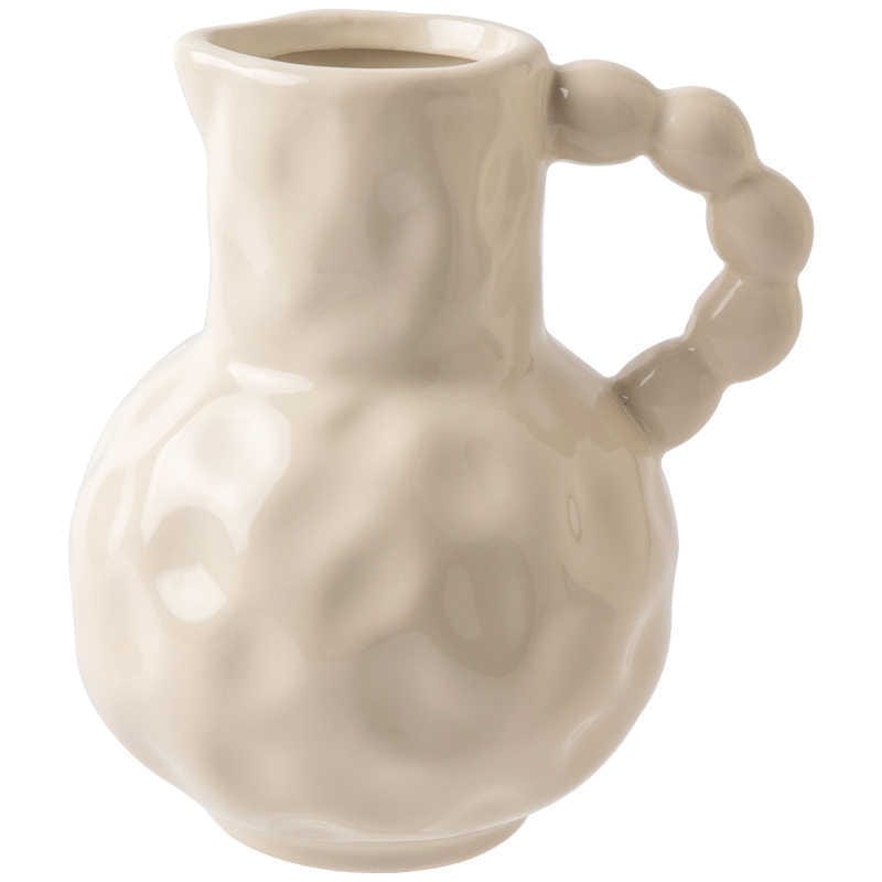 Vase boule à poignée perlé – Céramique ivoire texturée style organique