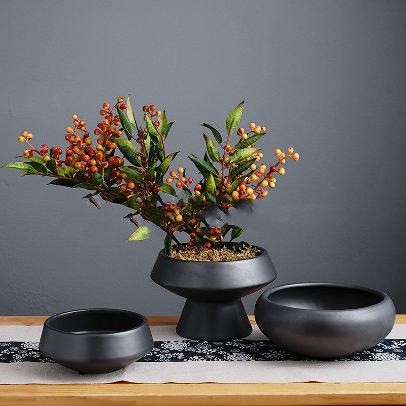 Vase céramique design noir mat – Centre de table élégant pour ambiance moderne et minimaliste