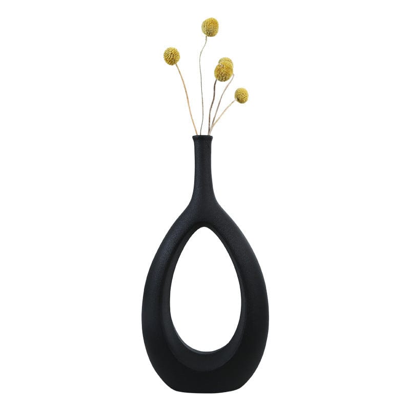 Vase déco ajouré en céramique – Design ovale sculptural noir et blanc