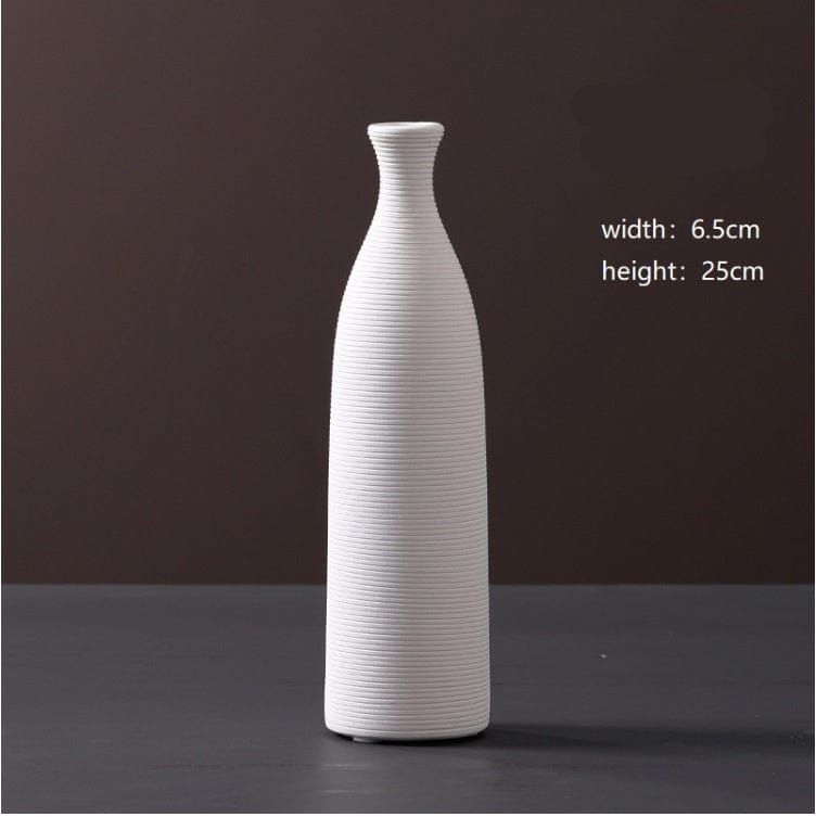 Vase Haut et Rond en Céramique Beige - Décoratif pour Fleurs Séchées