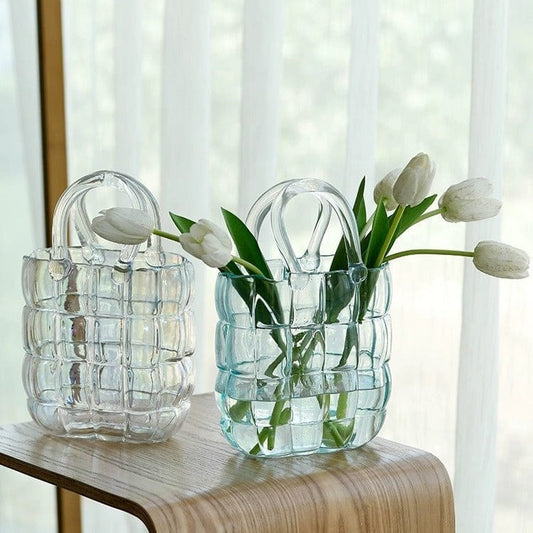 Vase en verre design sac – déco salon lumineux