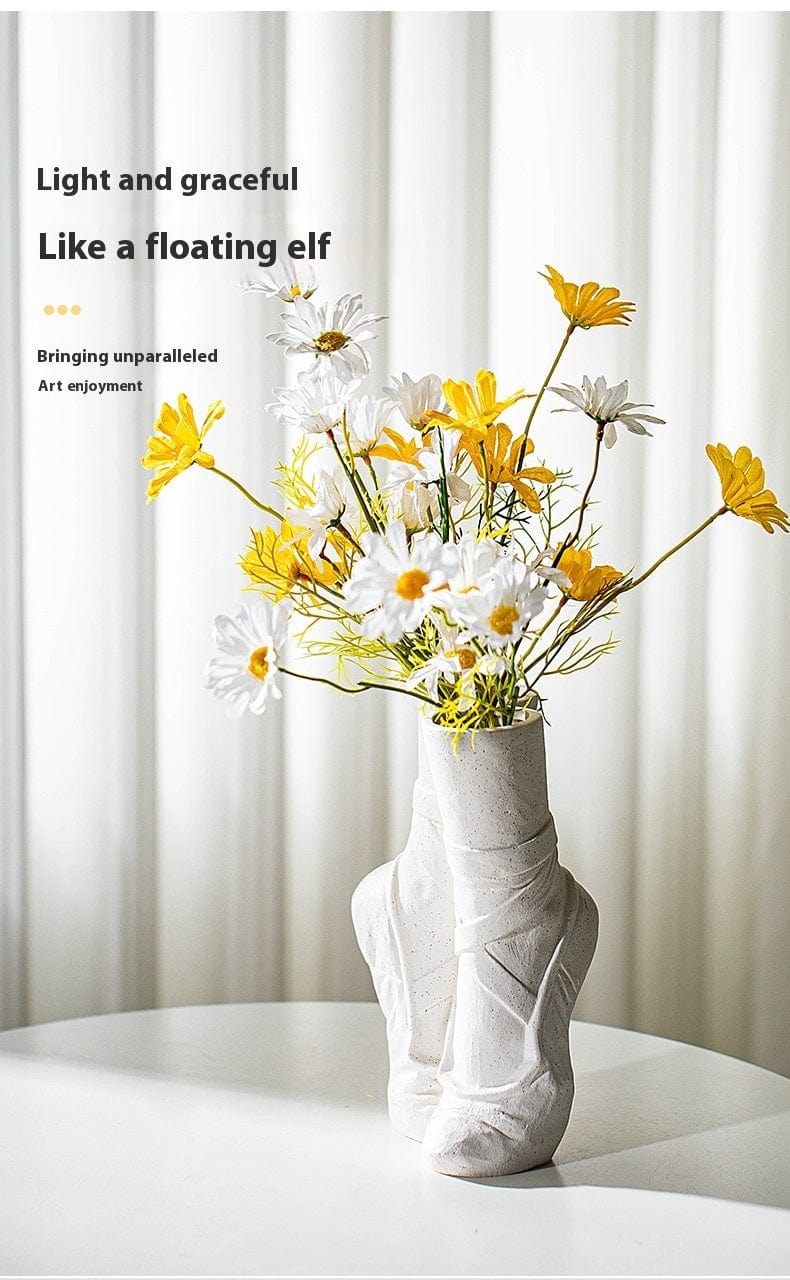 Vase bottes en céramique – Déco originale noir et blanc pour fleurs séchées