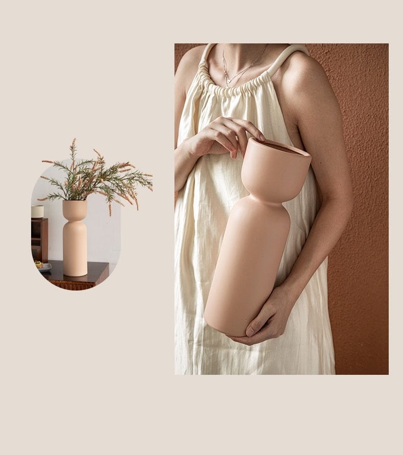 Vase Contemporain Céramique Mat, Beige & Vert Pastel