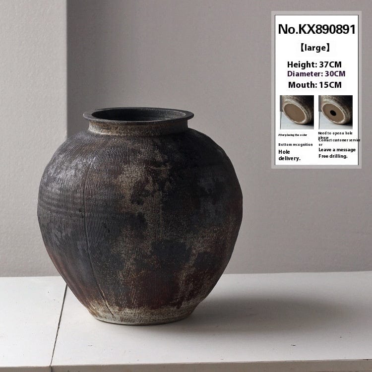 Vase en terre cuite noir – Style brut pour déco wabi-sabi