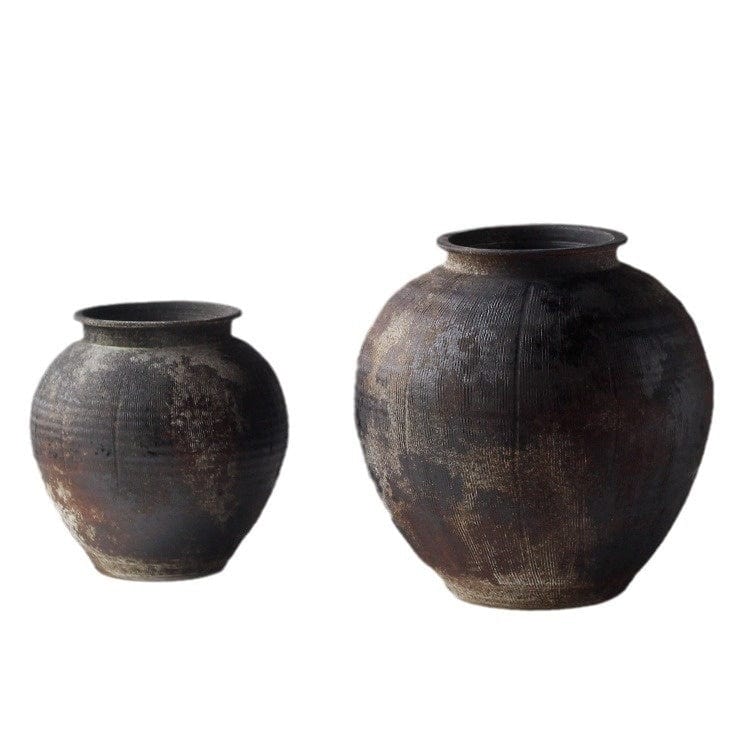 Vase en terre cuite noir – Style brut pour déco wabi-sabi