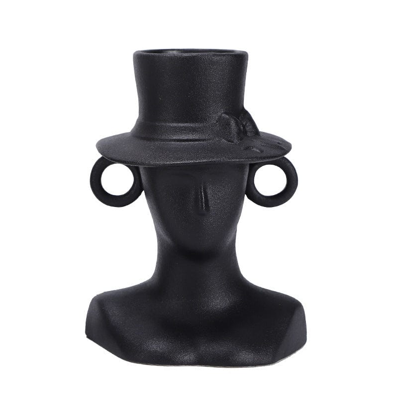 Vase céramique visage noir – Sculpture moderne qui fait vibrer votre déco
