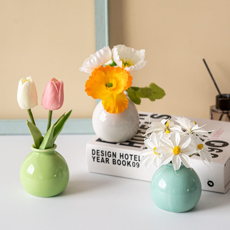Mini vases ronds colorés en céramique – Déco florale scandinave chic