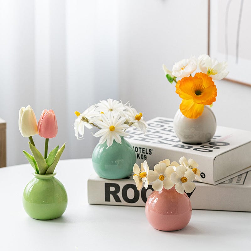 Mini vases ronds colorés en céramique – Déco florale scandinave chic