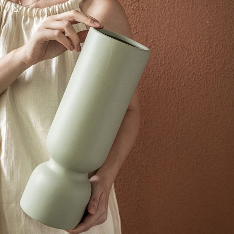 Vase Contemporain Céramique Mat, Beige & Vert Pastel