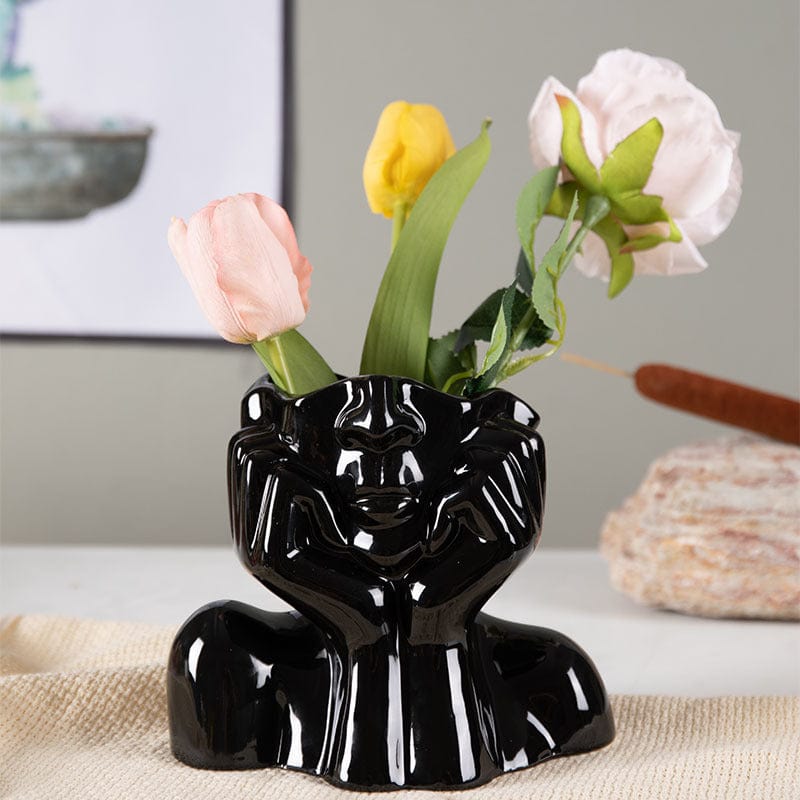ElegantVase vase Ac  Vase visage sculptural en céramique - Une touche artistique unique