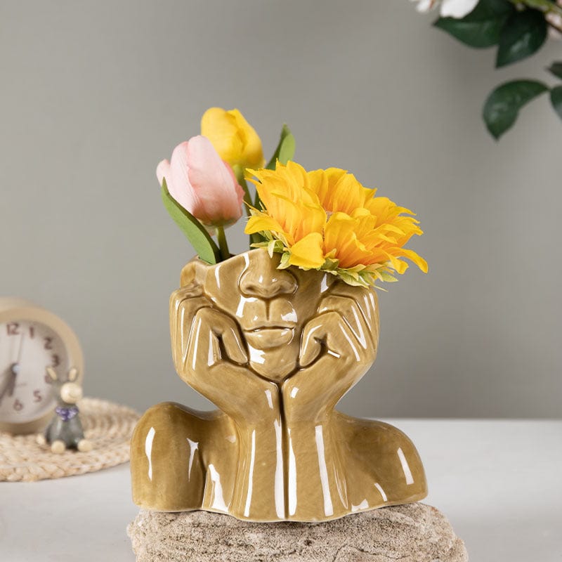 ElegantVase vase Ac  Vase visage sculptural en céramique - Une touche artistique unique