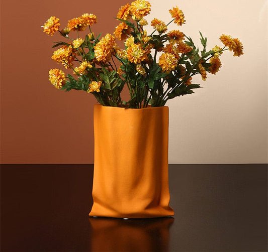 ElegantVase vase APC  Vase Moderne Orange Céramique – Style Froissé Flacons Bouquets
