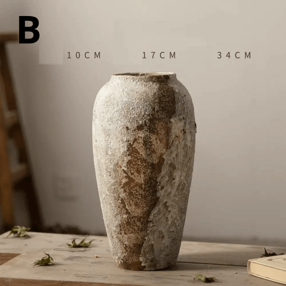 ElegantVase vase B Vase Grès Brut Vieilli - Grand Beige pour Fleurs ou Déco