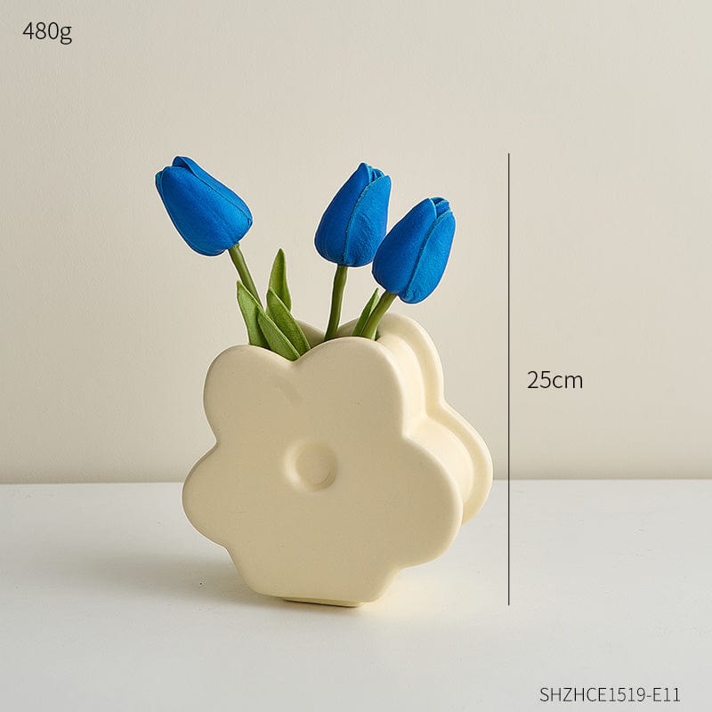 ElegantVase vase Beige – Tulipes bleues incluses Vase céramique fleur : Déco ludique