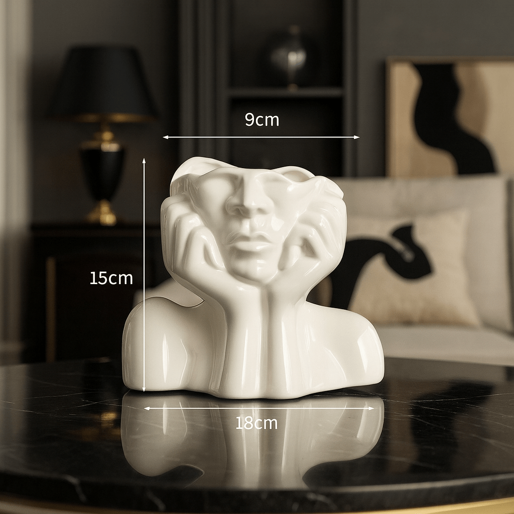 ElegantVase vase Blanc Vase visage sculptural en céramique - Une touche artistique unique