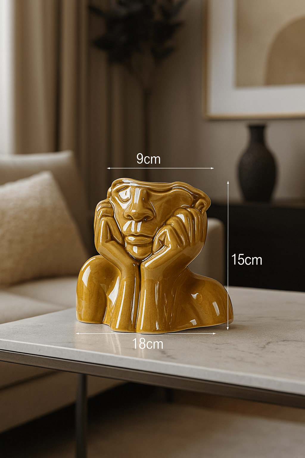 ElegantVase vase Jaune Vase visage sculptural en céramique - Une touche artistique unique